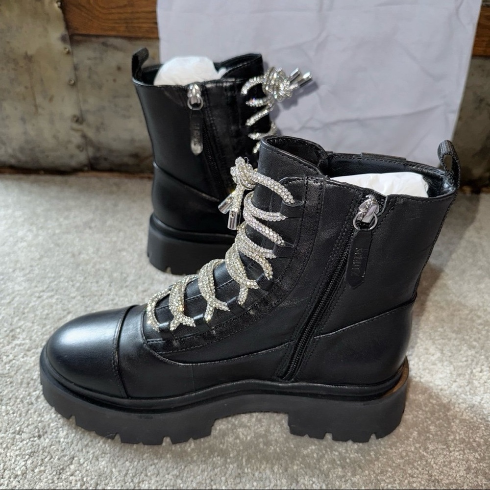 NIB Schutz Kaile Black Lug Lace Up/Side Zip Combat Moto Leather Boots SZ 7 - Picture 7 of 12
